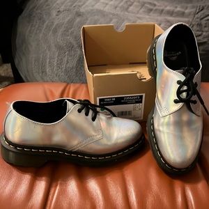 Silver doc martens, size 7, metallic silver